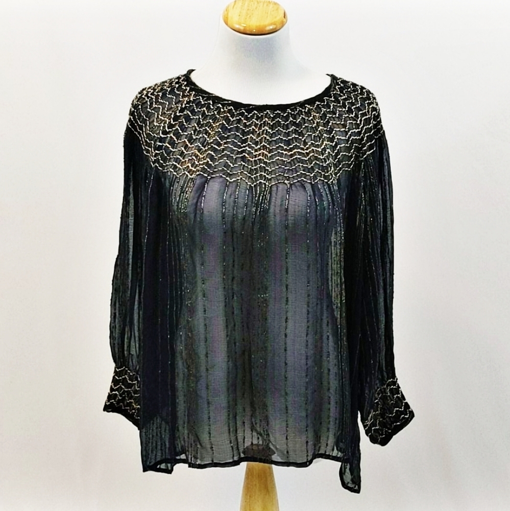 Love Sam Blue and Gold Lace Blouse.